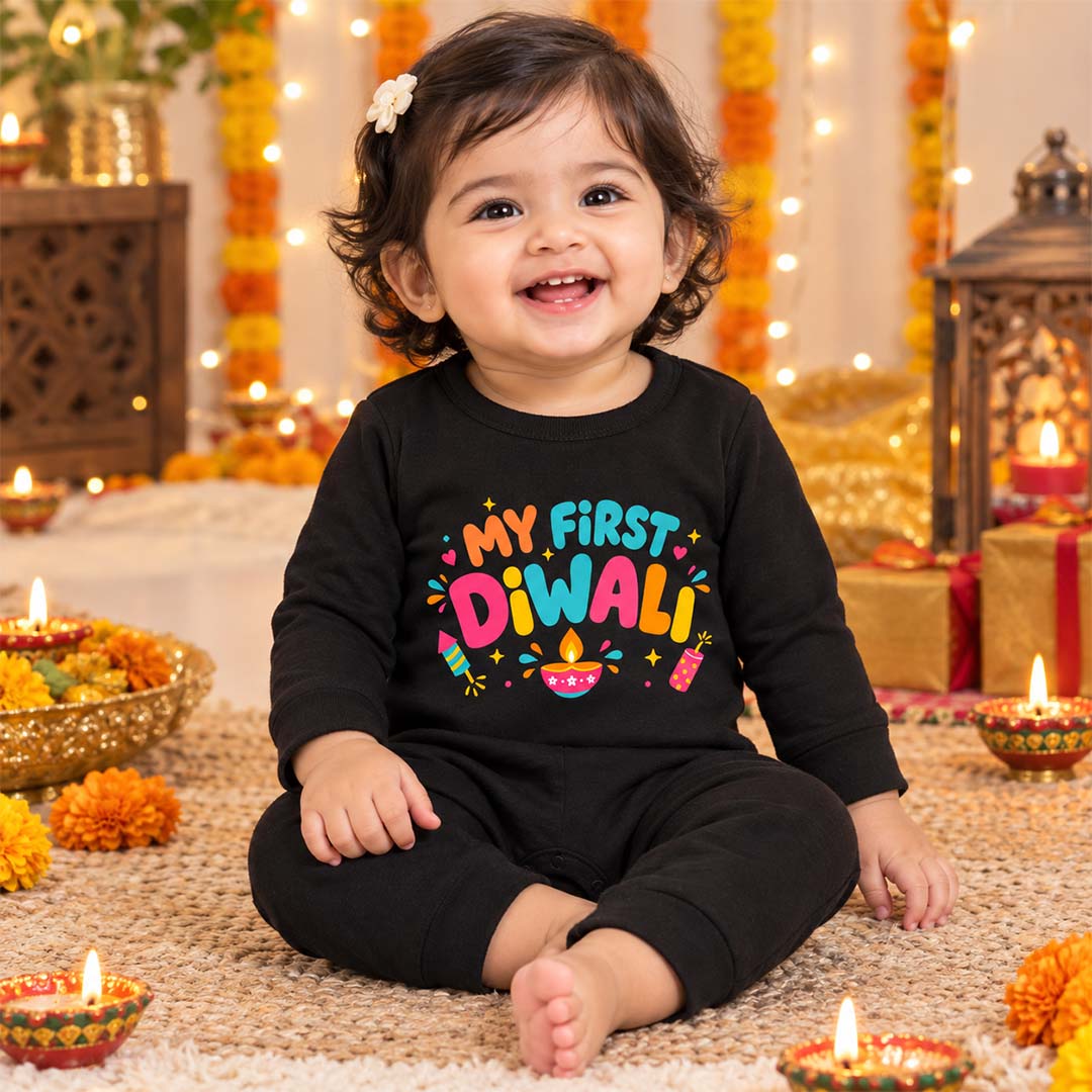 My First Diwali _ Full Black Romper