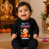 My 1st Diwali With Customized Baby Girl Name  _ Full Black Romper
