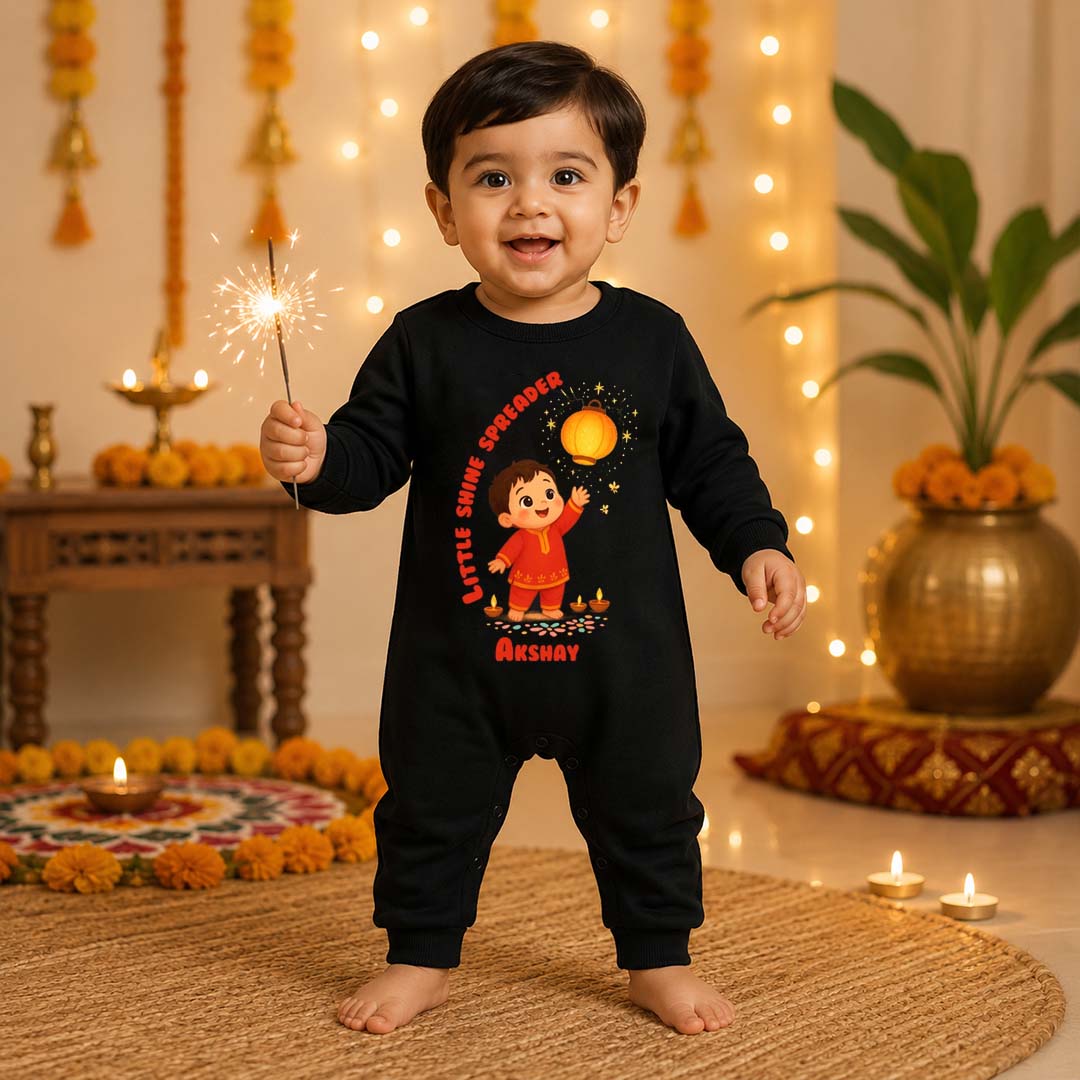 Little Shine Spreader With Customized Baby Boy Name _ Full Black Romper