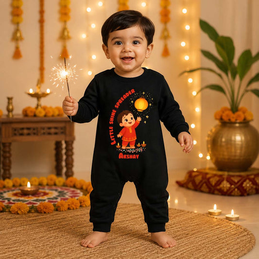 Little Shine Spreader With Customized Baby Boy Name _ Full Black Romper