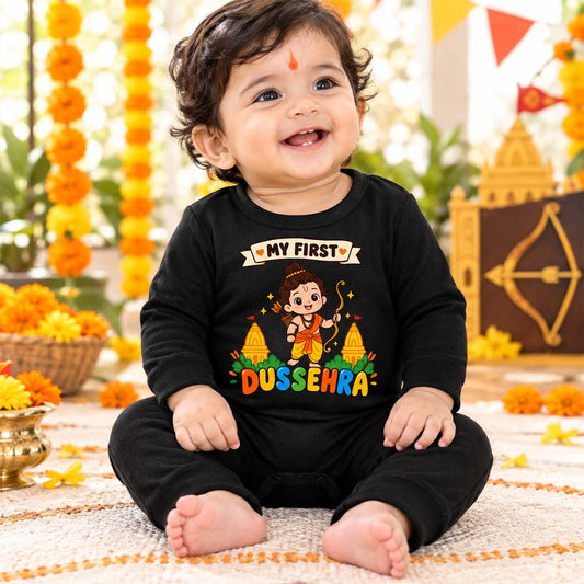 My First Dussehra _ Full Black Romper