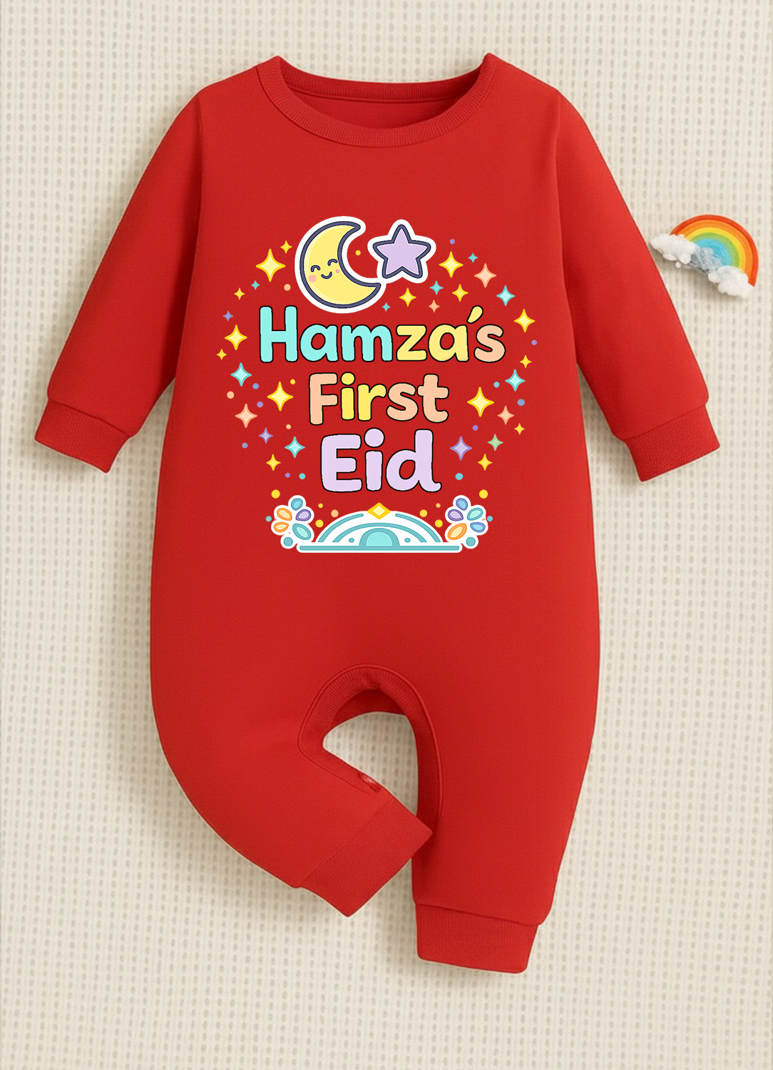Newborn & Baby Clothing | Baby First Eid With Personalized Baby Name | Red Soft Cotton