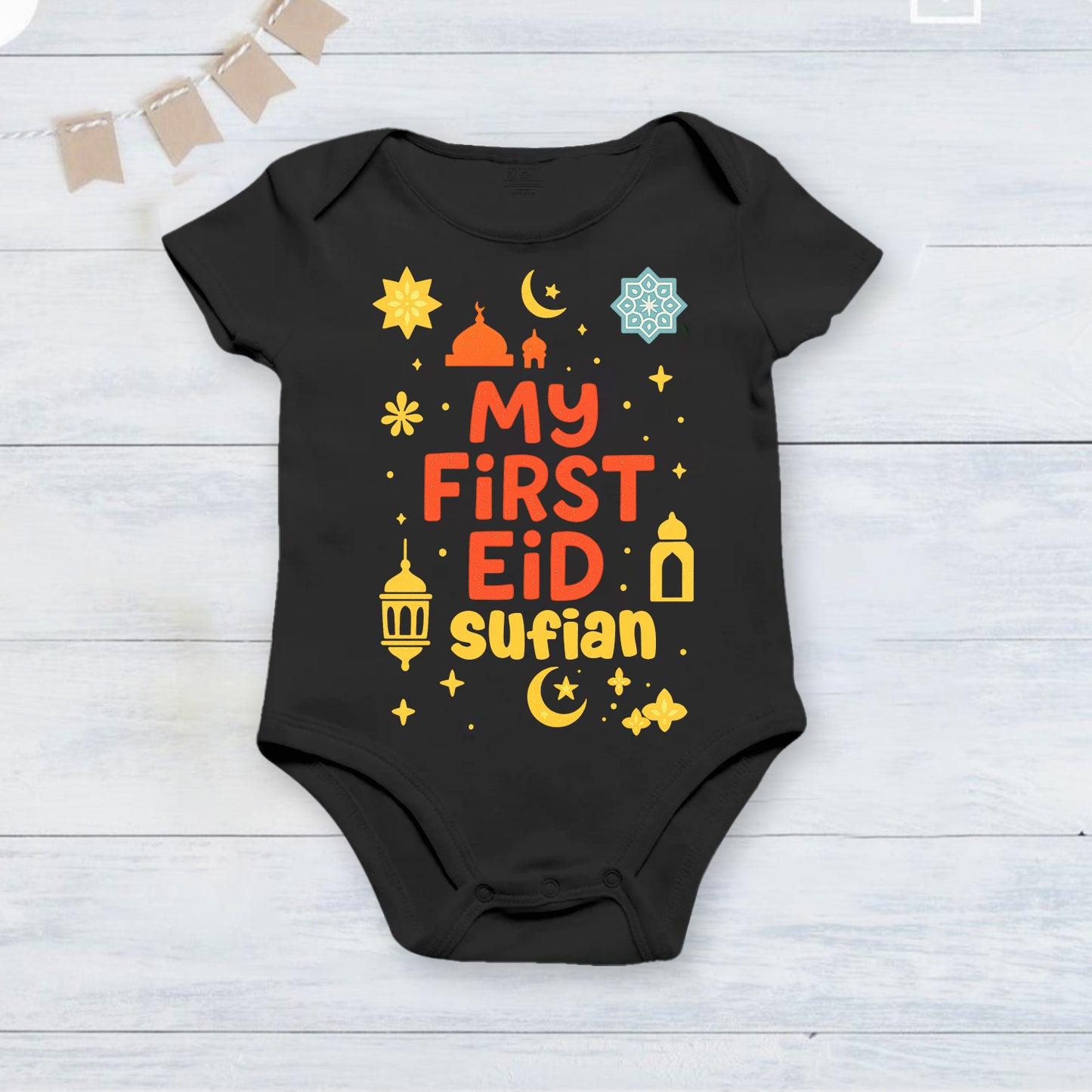 Newborn & Baby Clothing | My First Eid Personalized Name Black Dress | Soft Cotton