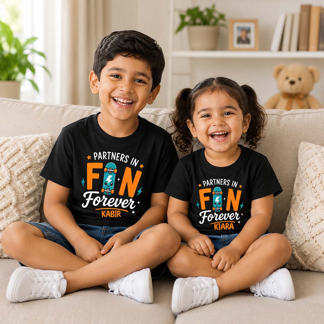 Combo pack of Partners In Fun siblings Black Tees