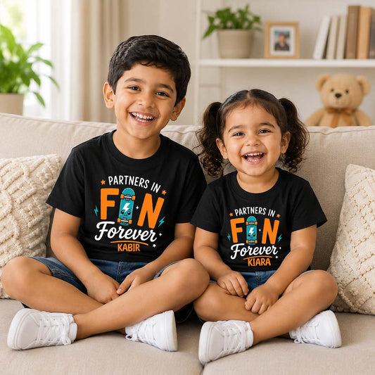 Combo pack of Partners In Fun siblings Black Tees