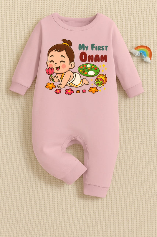 My First Onam_ Pink Full Romper