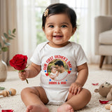 New Born & Baby Clothing | Our First Father's Day Together With Customized Baby Name & Photo White Bodysuit | Soft T-shirt
