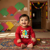 baby first uttarayan full  Red romper 