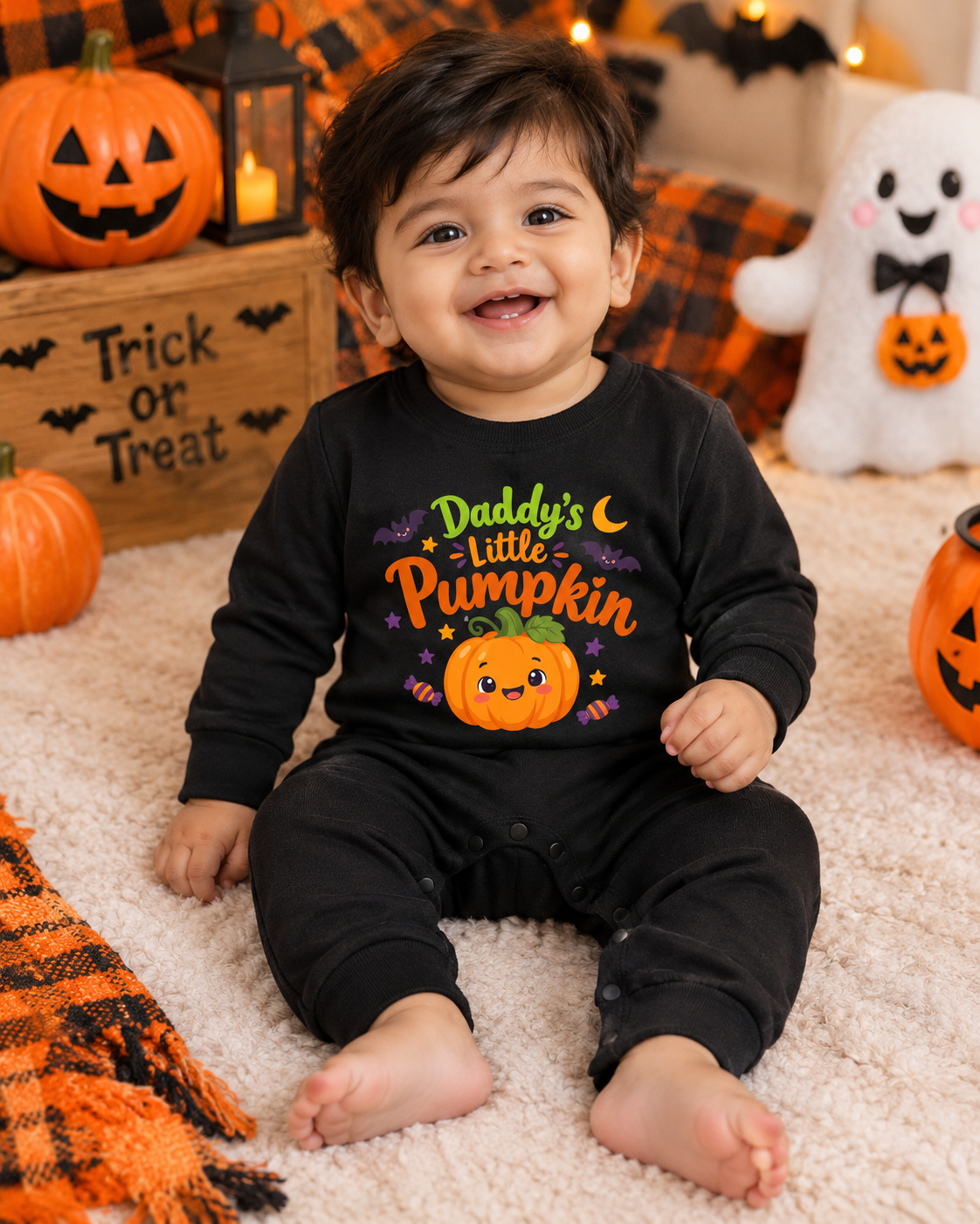My First Halloween – Daddy's Little Pumpkin Full Romper 🎃🖤👻
