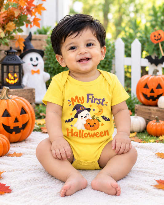 My First Halloween – Ghost & Pumpkin Baby Romper 👻🎃💛