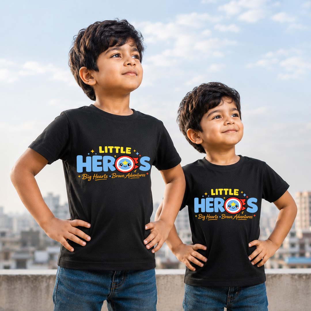 Combo pack of Little Heros siblings Black Tees