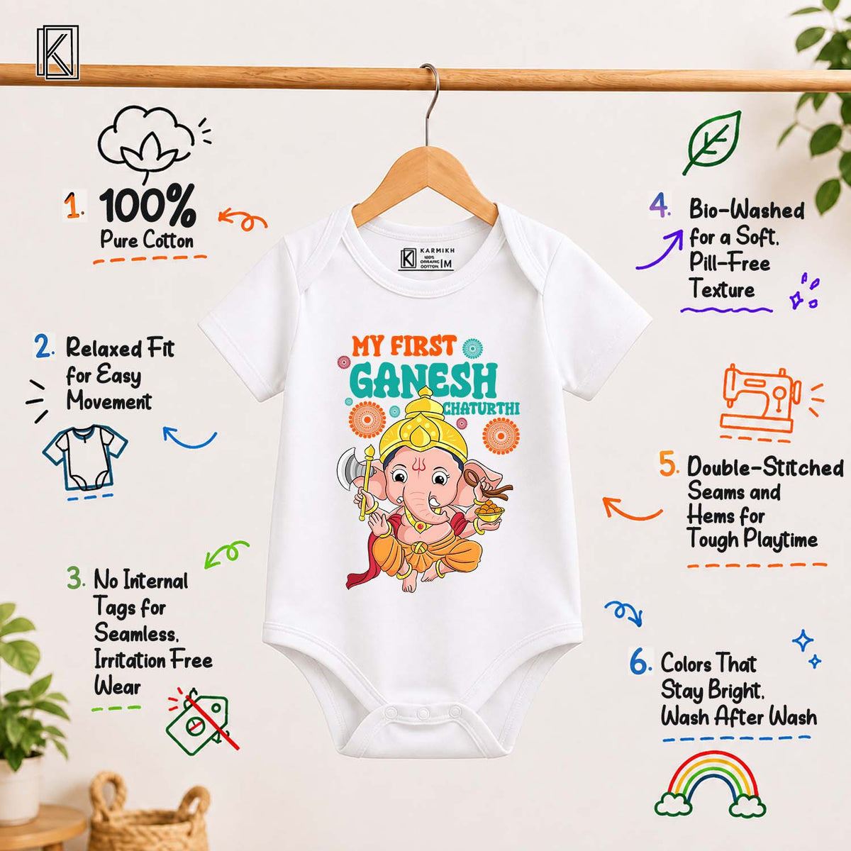 My First Ganesh Chaturthi_ White Onesie