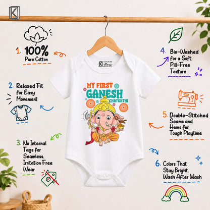 My First Ganesh Chaturthi_ White Onesie