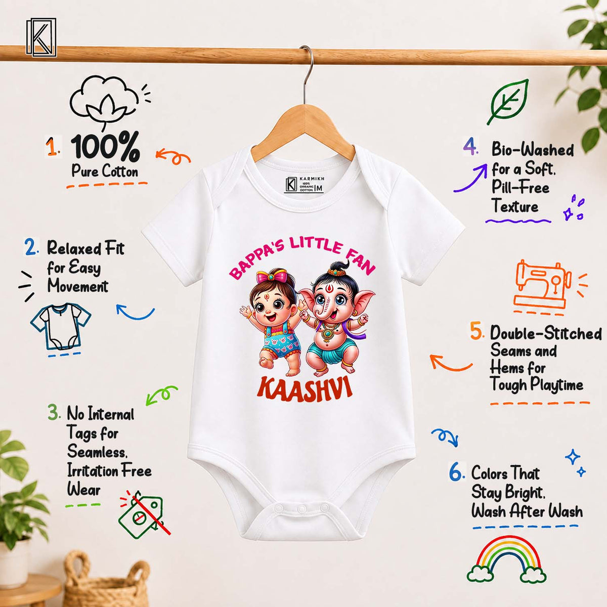 Bappa's Little Fan With customised Name_white onesie
