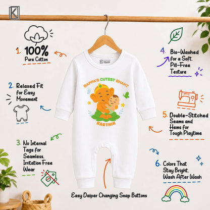 Bappa's Cutest Bhakt with customised name_ Full White Romper