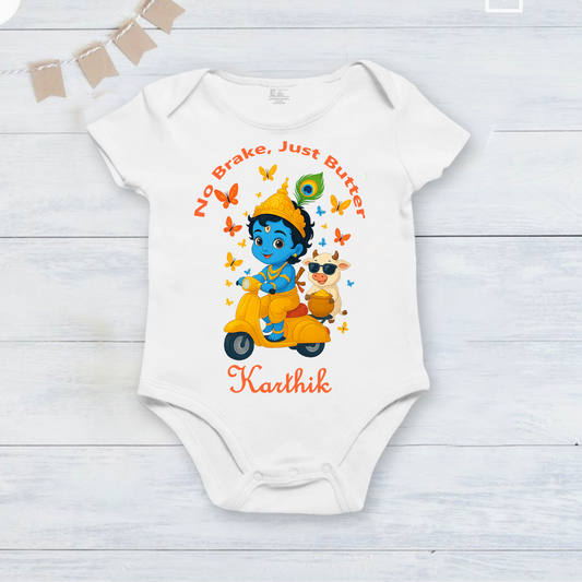 No Brake just butter with customised baby name_ White Onesie