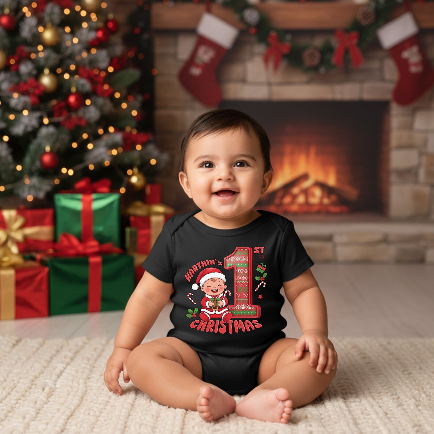 Karthik's First Christmas _ Black Onesies
