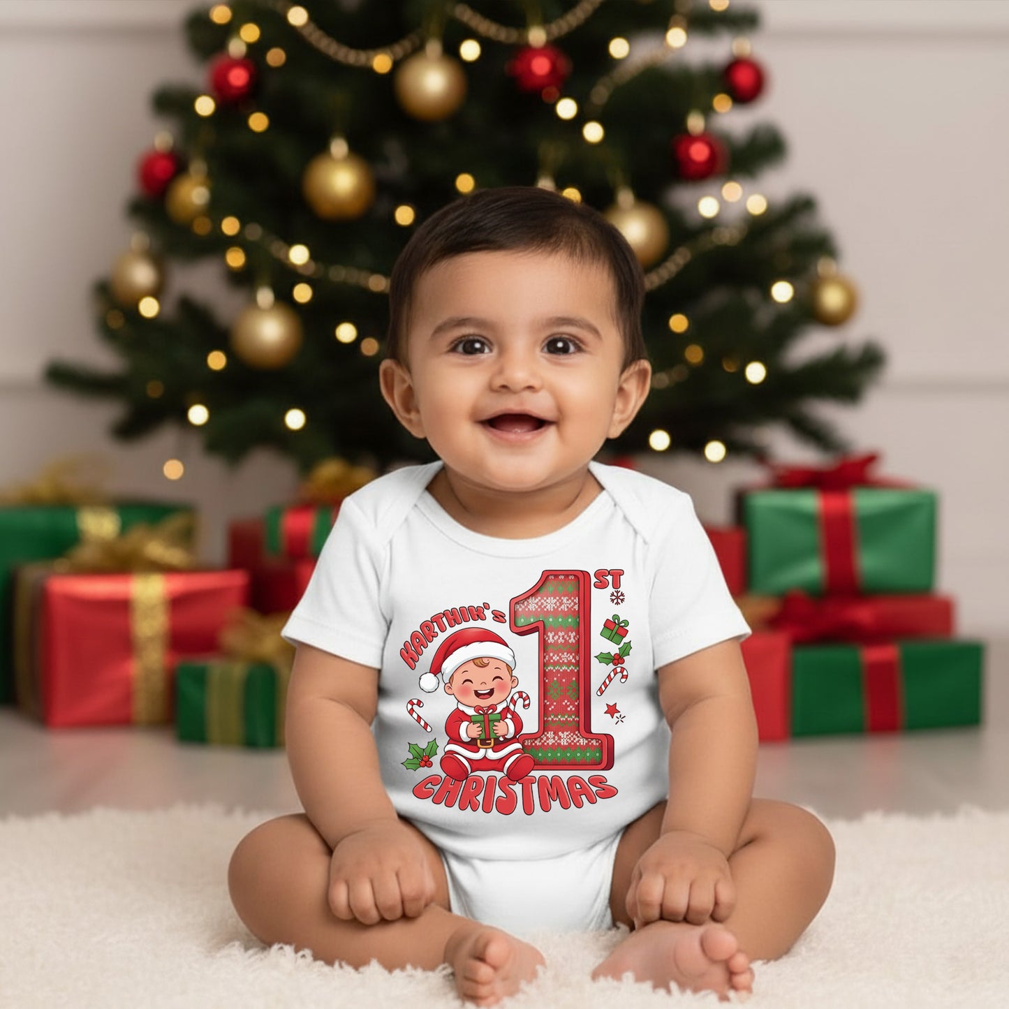 Karthik's First Christmas 02 _ White Onesies
