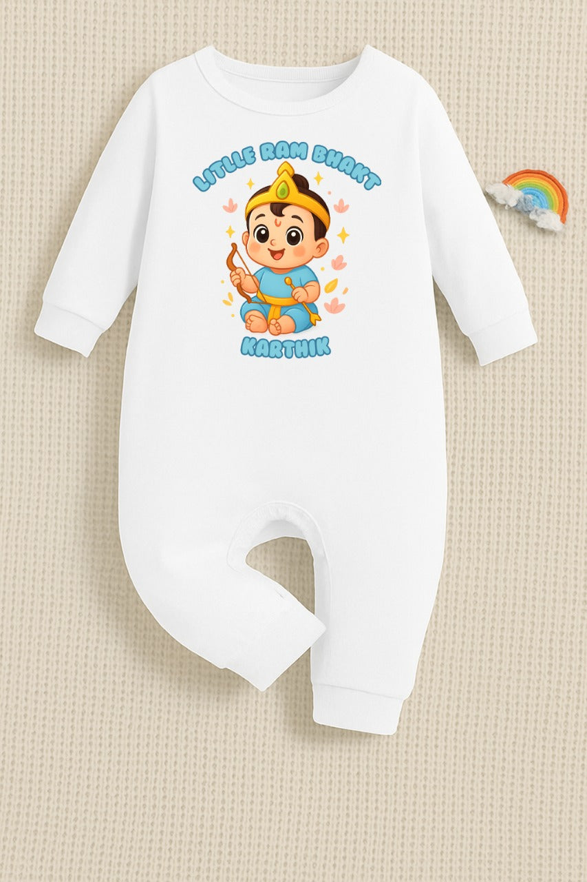 Little Ram Bhakt with Customized Baby Name _ Full White Romper