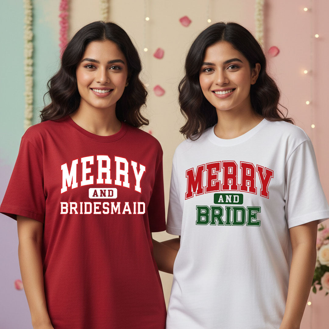 Marry And Bridesmaid white & Red T-shirt
