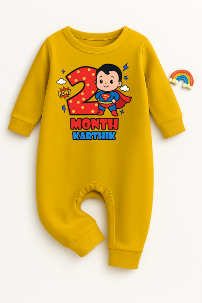 Infant monthly birthday Super Baby With Customized Baby Name _ Full Yellow Romper