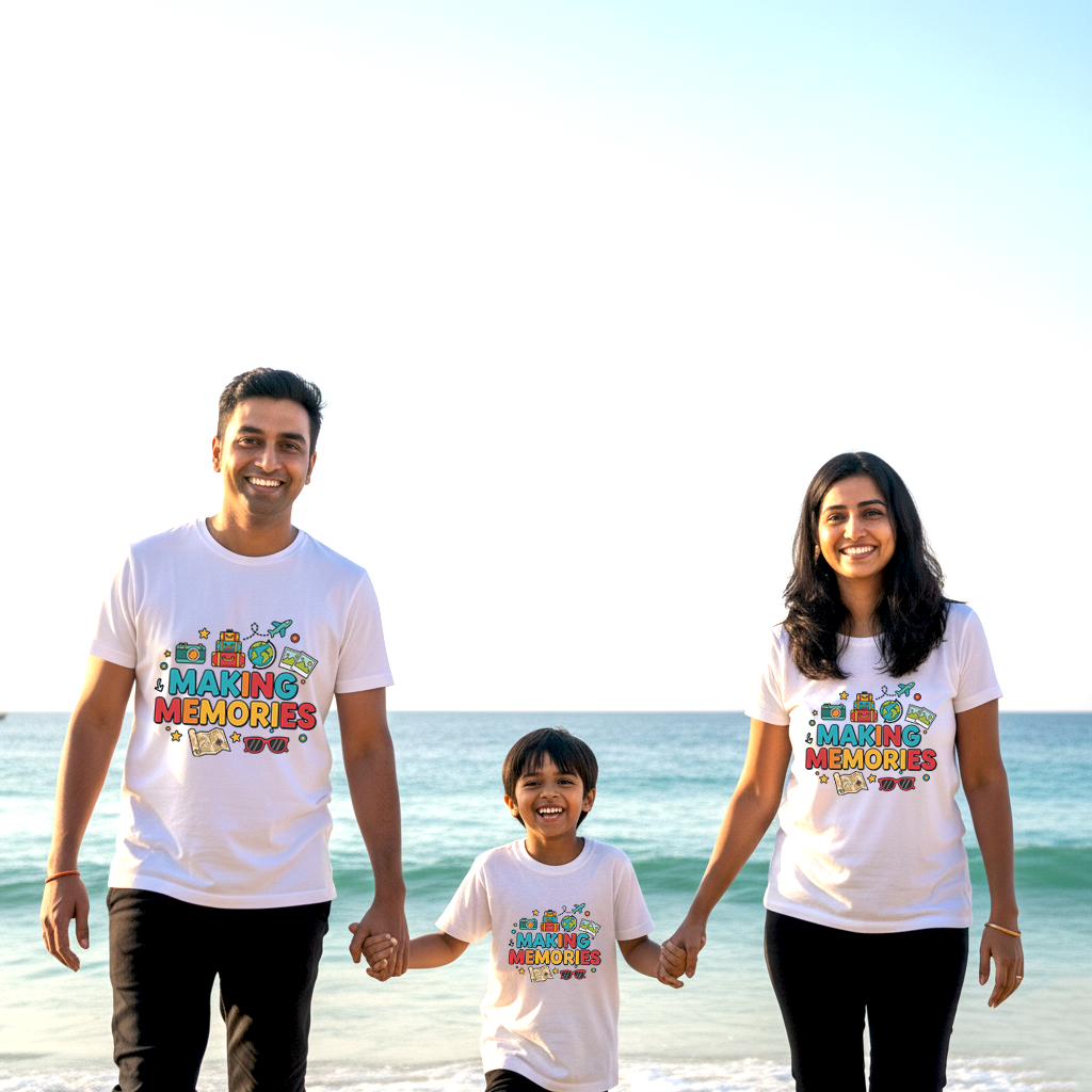 Making Memories Traveling  _ Total Family Twining White T-shirt