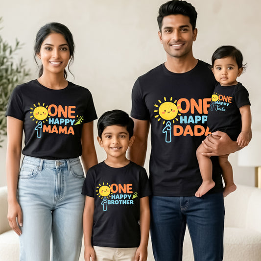 First Birthday | One Happy Black T-shirt Whole Family Twinning | Family Twinning Collection