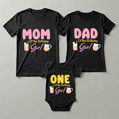 First Birthday | One Of The Birthday Girl Happy Black T-shirt Whole Family Twinning | Family Twinning Collection