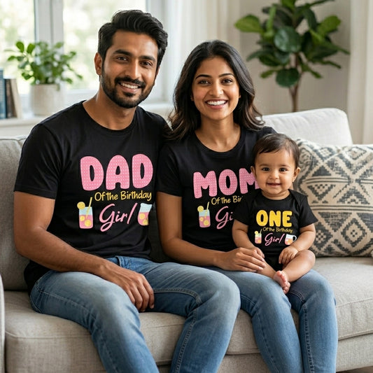 First Birthday | One Of The Birthday Girl Happy Black T-shirt Whole Family Twinning | Family Twinning Collection