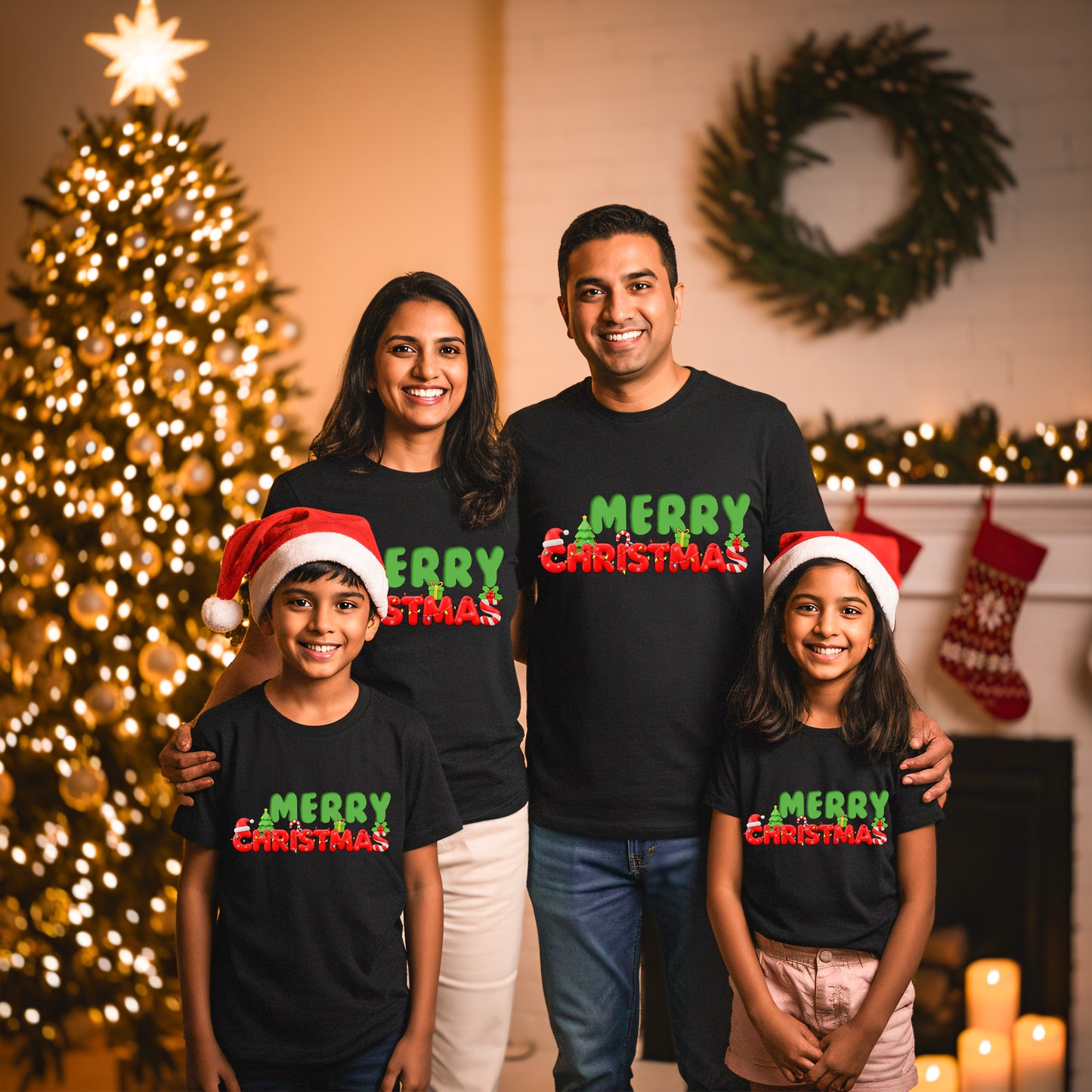 Marry Christmas Family T-Shirt Collection - Black T-Shirt