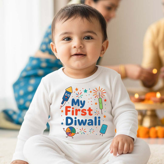 My First Diwali 3 _ Full White Romper