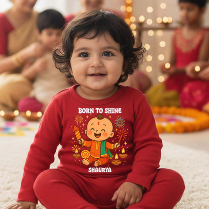 Born To Shine Customized Baby Boy Name _ Full Red Romper