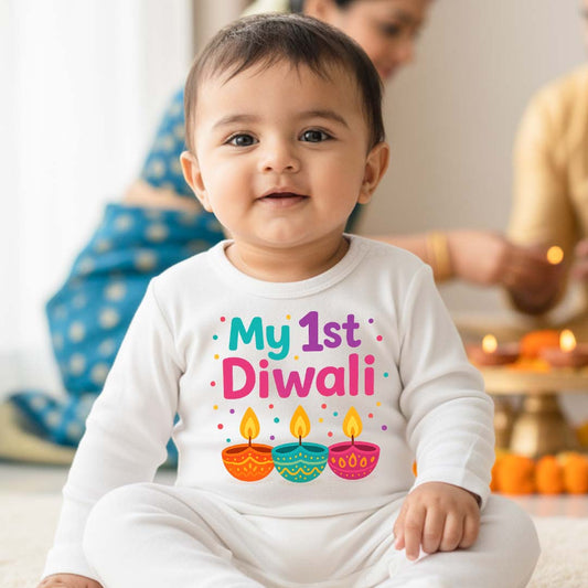 My 1st Diwali  _  Full White Romper