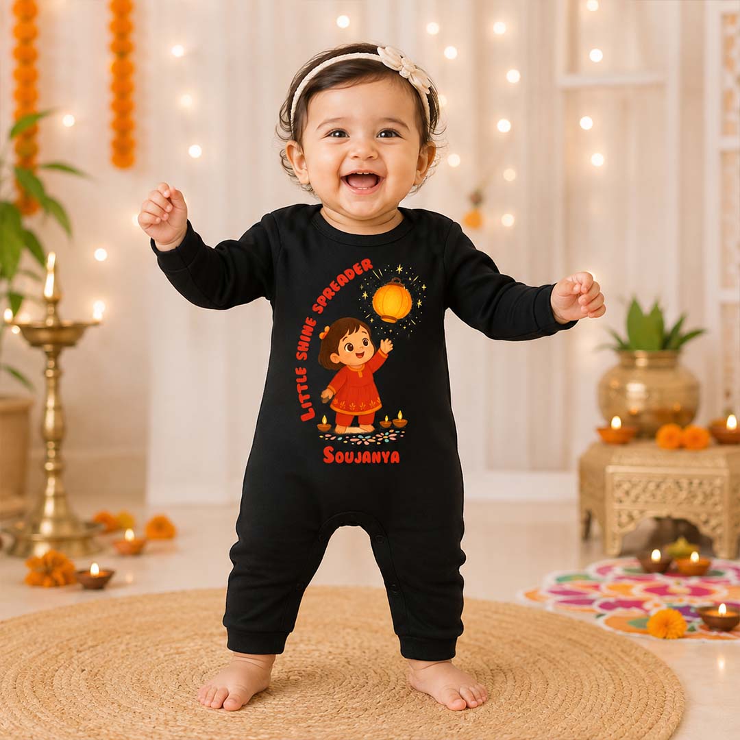 Little Shine Spreader With Customized Baby Girl Name _ Full Black Romper