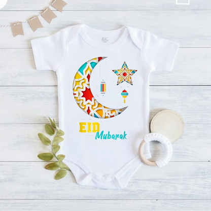 Newborn & Baby Clothing | Baby First Eid Mubarak | Soft White Dress Cotton