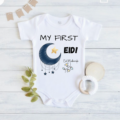 Newborn & Baby Clothing | Baby First Eid White Onesies | Soft Cotton