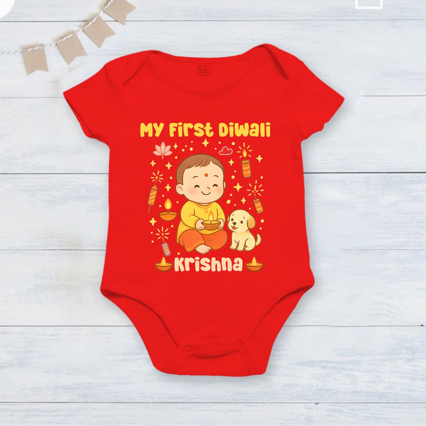 My First Diwali With Customized Baby Name _ Full White Onesie