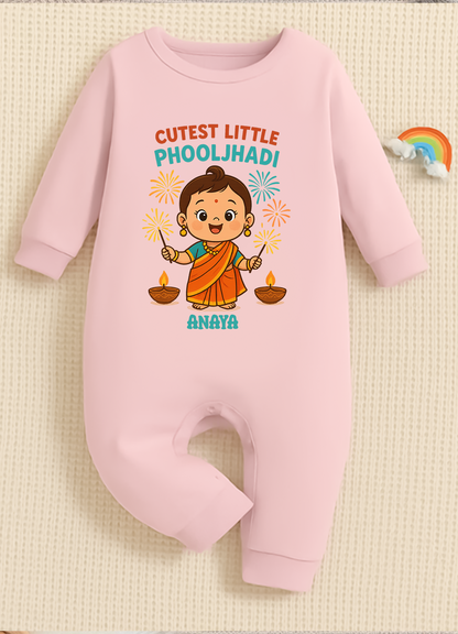 Cutest Little Phooljhadi Customized Baby Girl Name _ Full Pink Romper