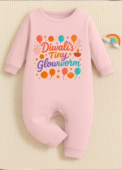 Diwali's Tiny Glowworm With Customized Baby Name _ Full Pink Romper