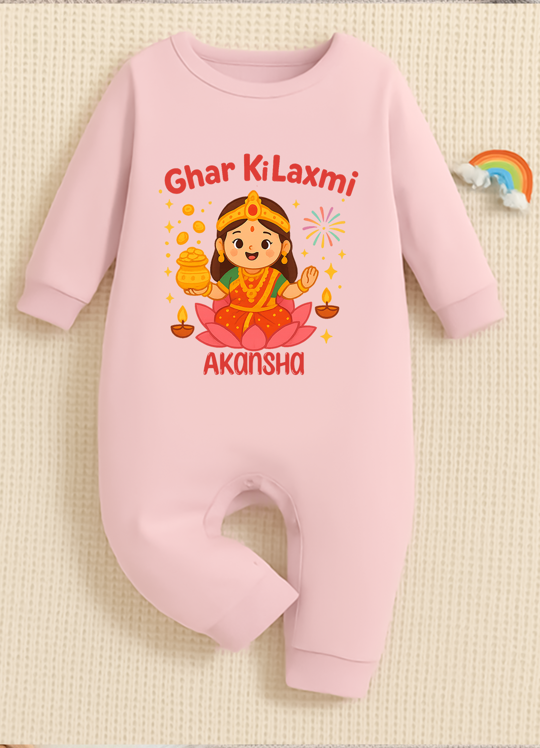 Ghar Ki Lakshmi With Customized Name 2 _  Full Pink  Romper