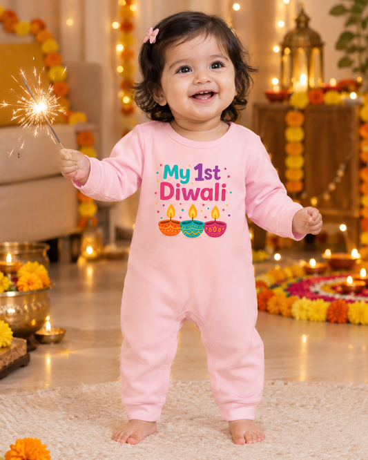 My 1st Diwali  _  Full Pink Romper