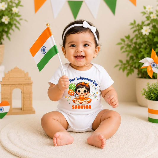 New Born & Baby Clothing | My First Independence Day With Customized Baby Girl Design & Name | Soft Cotton