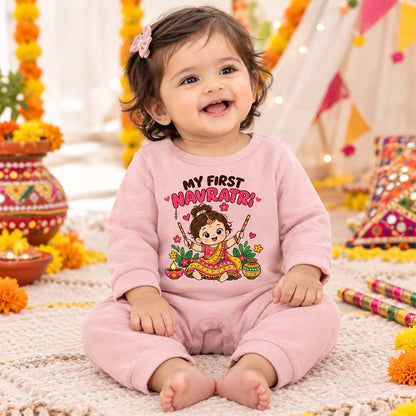 My First Navaratri _ Full Pink Romper