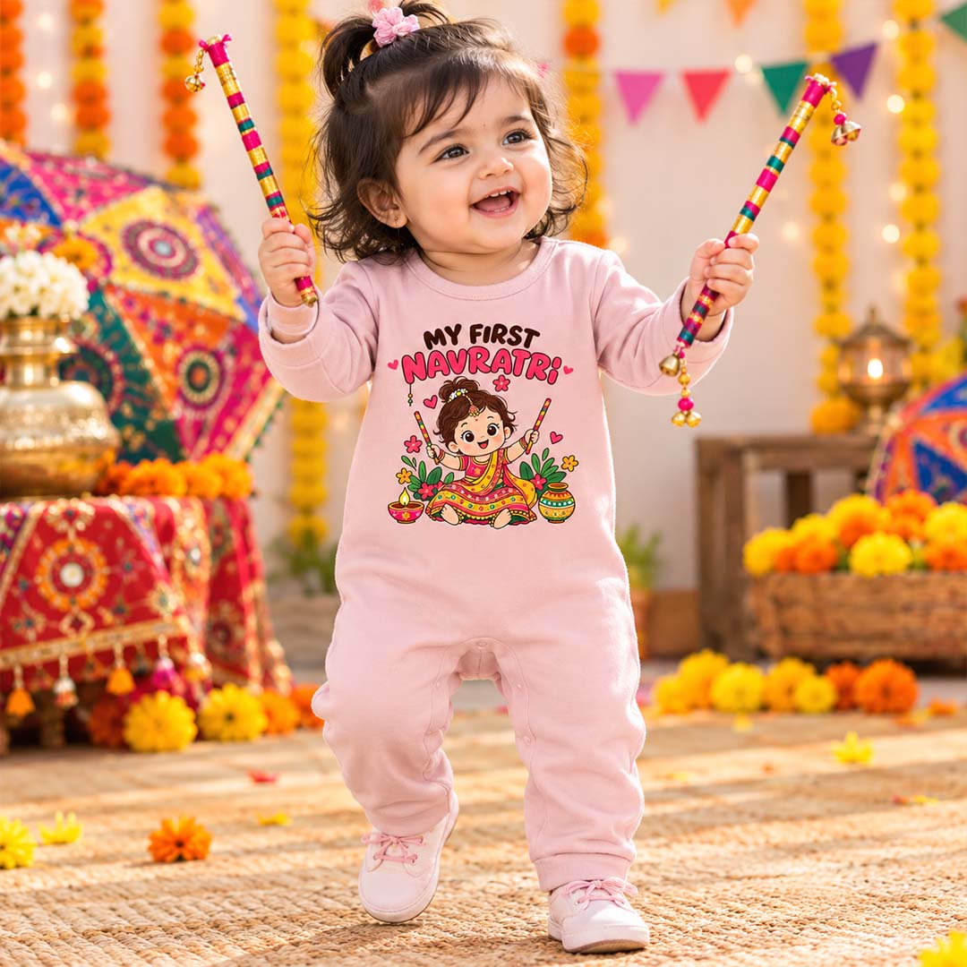 My First Navaratri _ Full Pink Romper