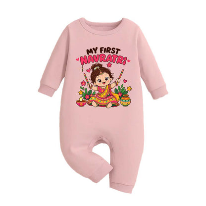 My First Navaratri _ Full Pink Romper
