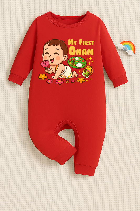 My First Onam_ Red Full Romper