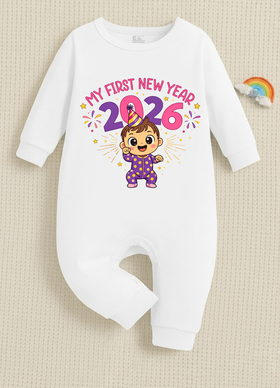 New Born & Baby Clothing | Baby First New Year 2026  Full White Romper | Soft Cotton