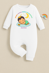 New Born & Baby Clothing | Born Under Ram's Blessings Customized Baby Boy Name White Romper | Soft Cotton