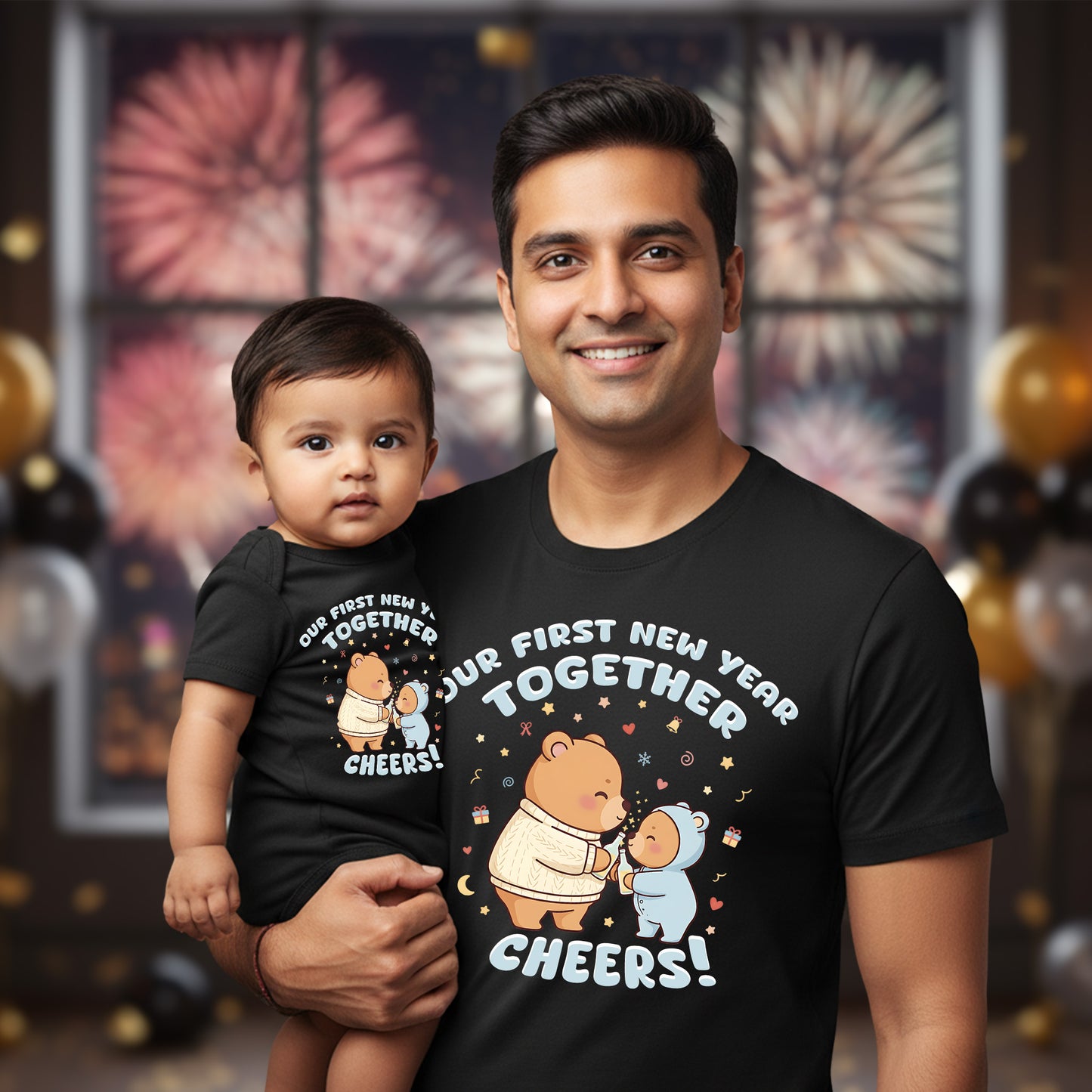 Our First New Year Together Baby and Father T-shirt & Onesies Combo