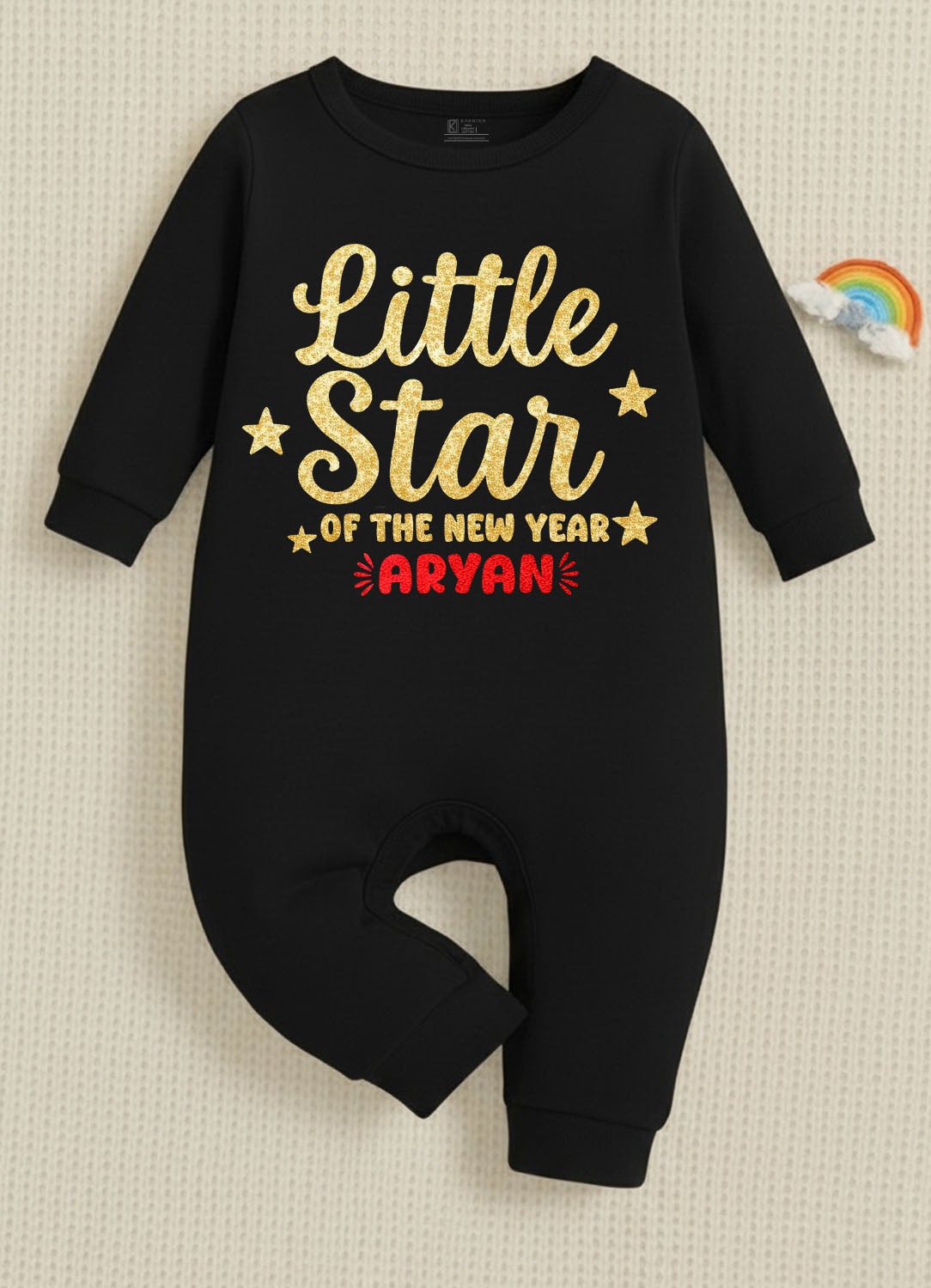Little Star Of The New Year With Customized Baby Name  _ Full Black Romper